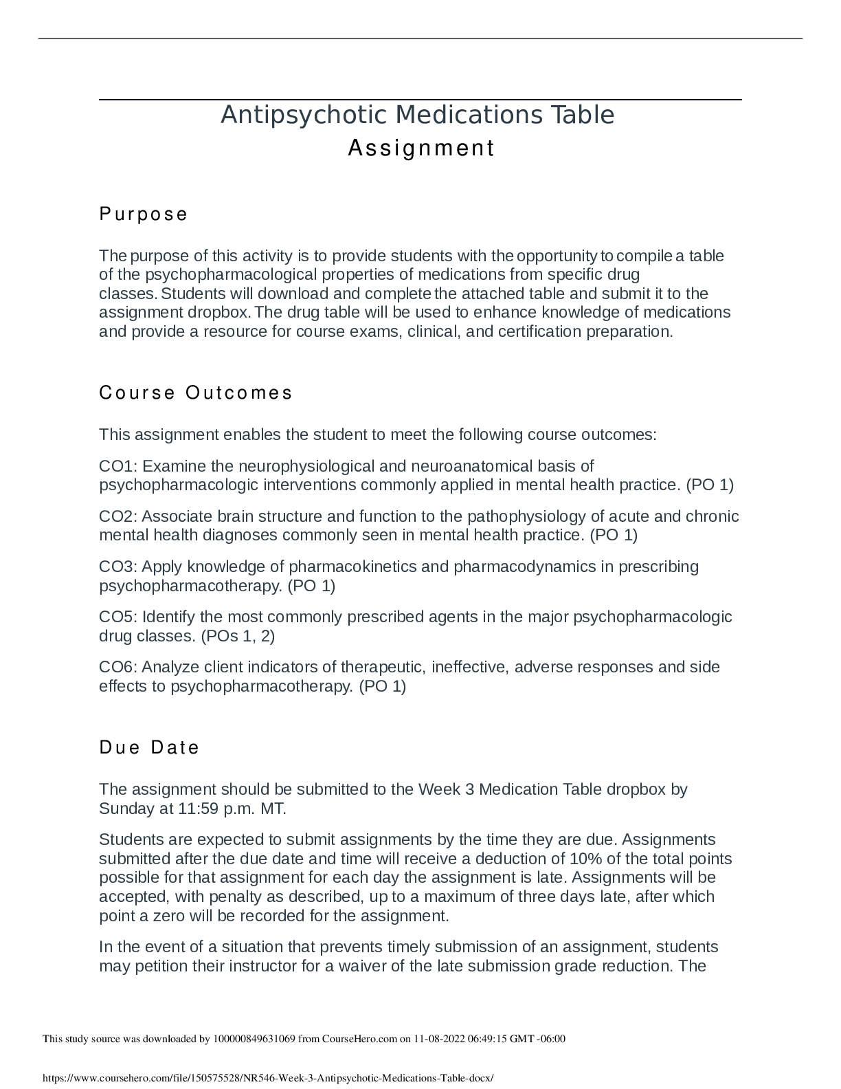 Preview image for NR 546 Week 3 Antipsychotic Medications Table